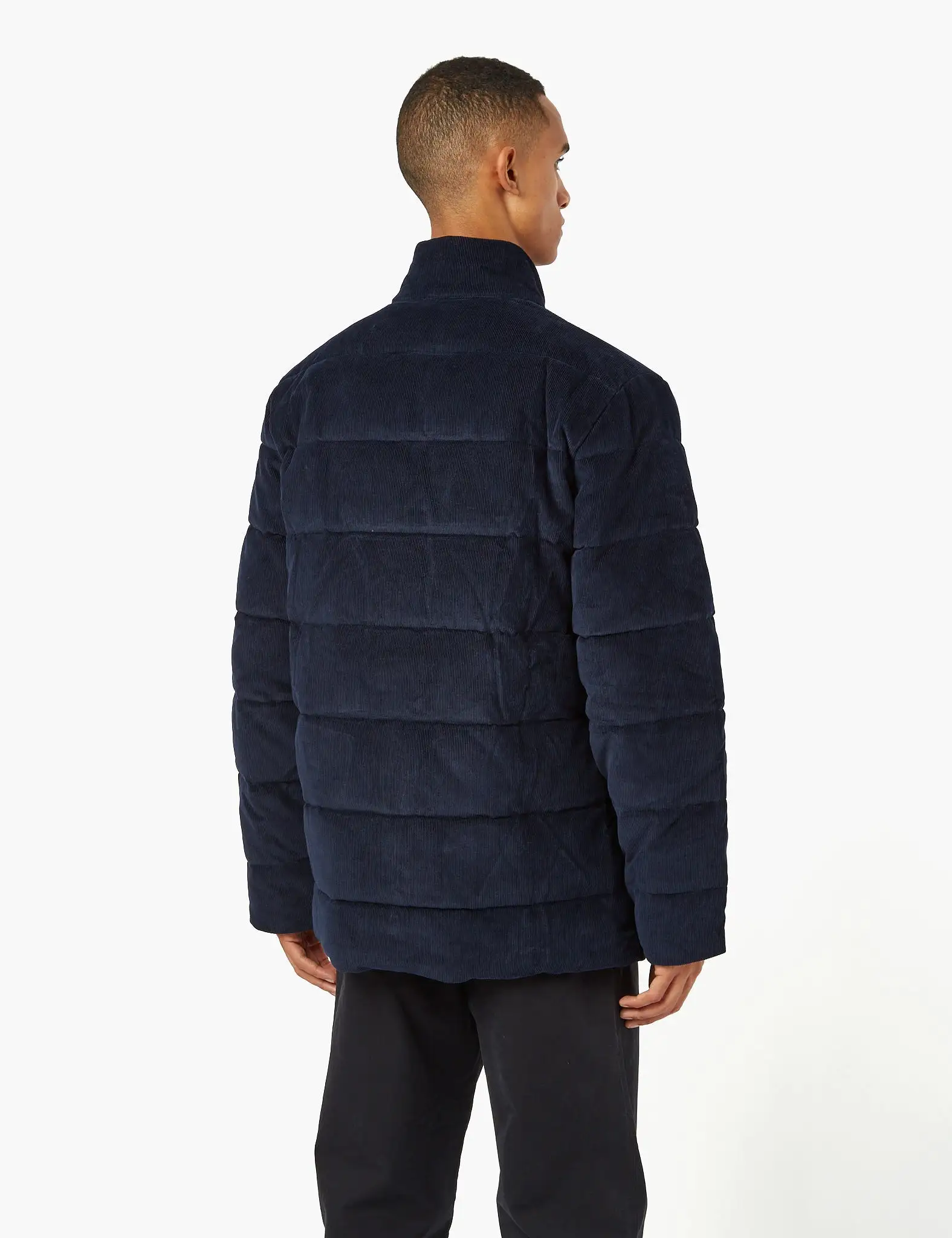 Barbour Crested Baffle Quilt Coat (Cord) - Navy Blue/Ivy Tartan