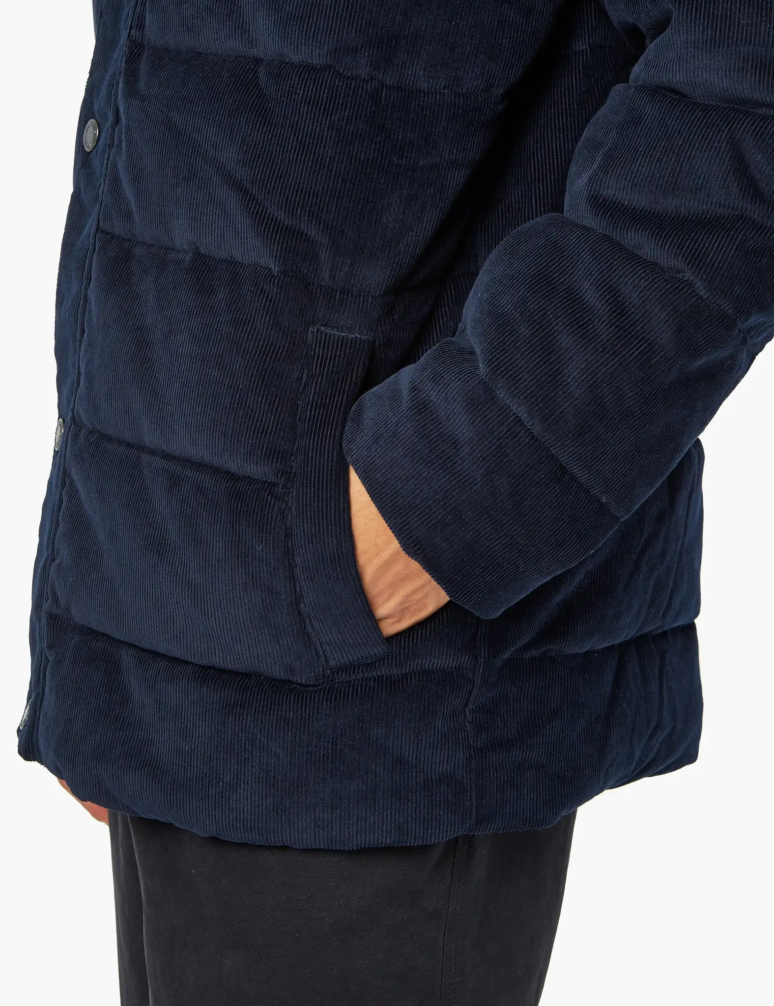 Barbour Crested Baffle Quilt Coat (Cord) - Navy Blue/Ivy Tartan