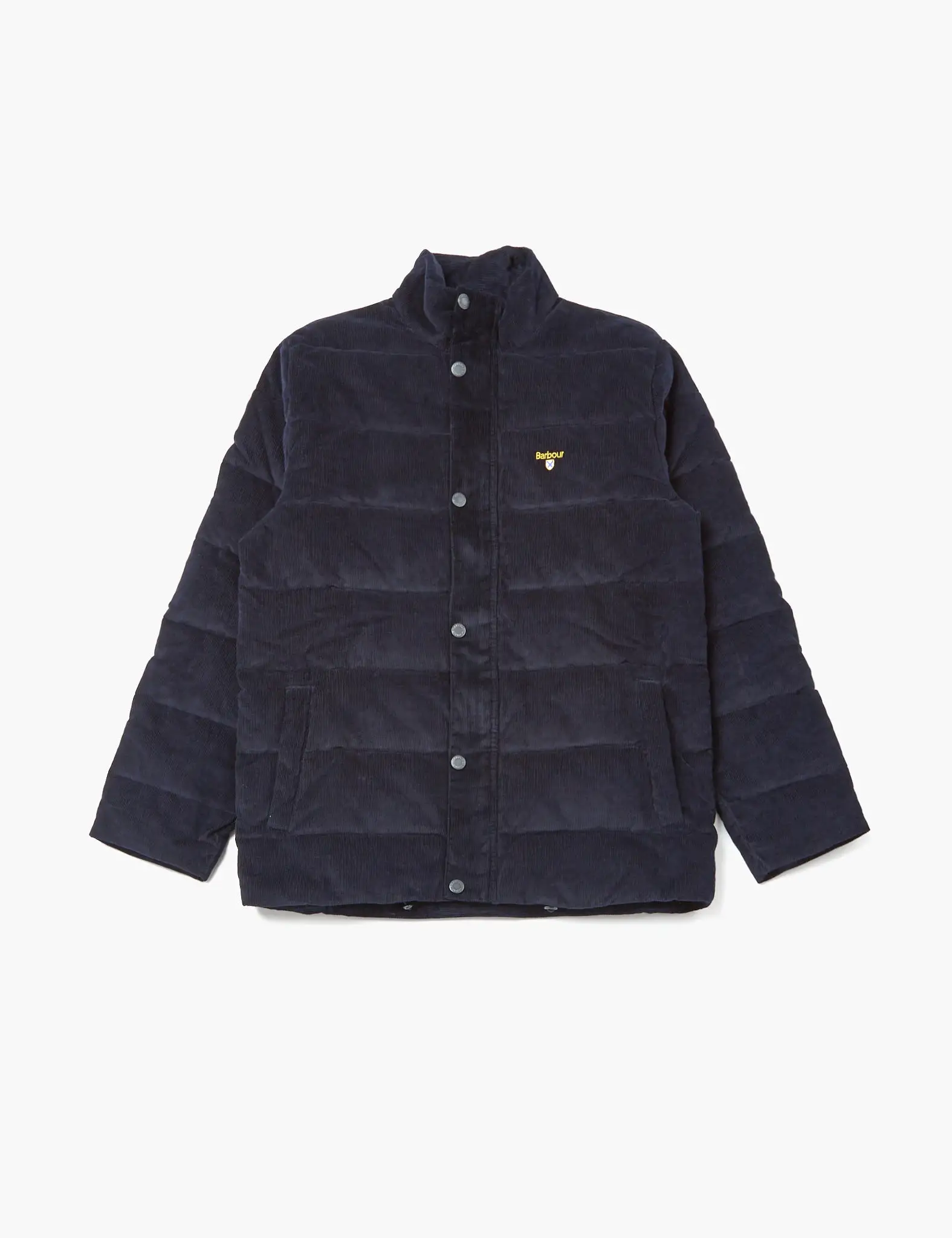 Barbour Crested Baffle Quilt Coat (Cord) - Navy Blue/Ivy Tartan