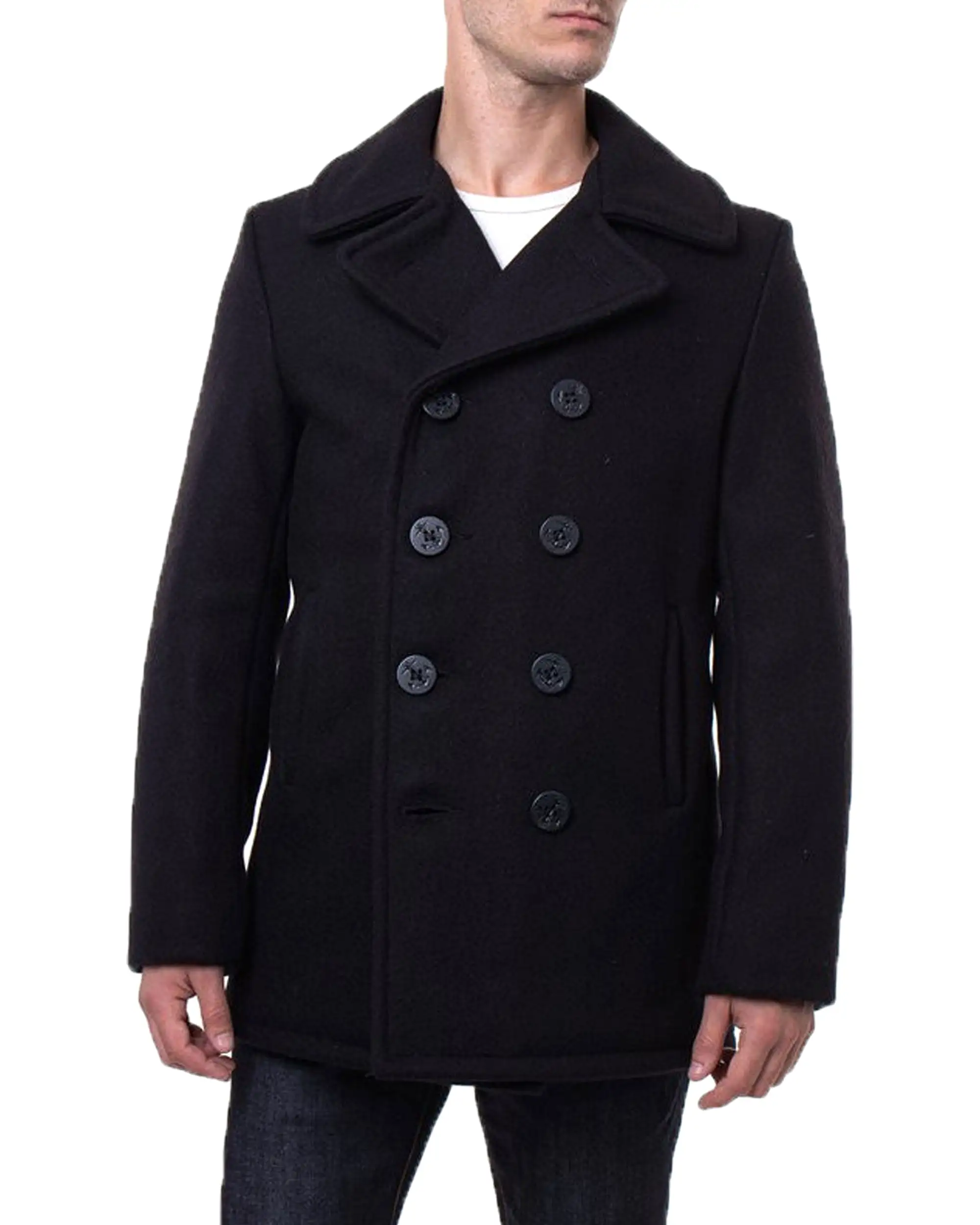 Cappotto Schott NYC Classic Melton Wool Navy Pea Coat