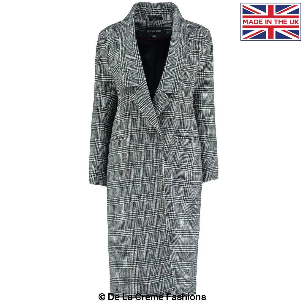 De La Creme - Womens Prince Of Wales Check Wrap Long Coat