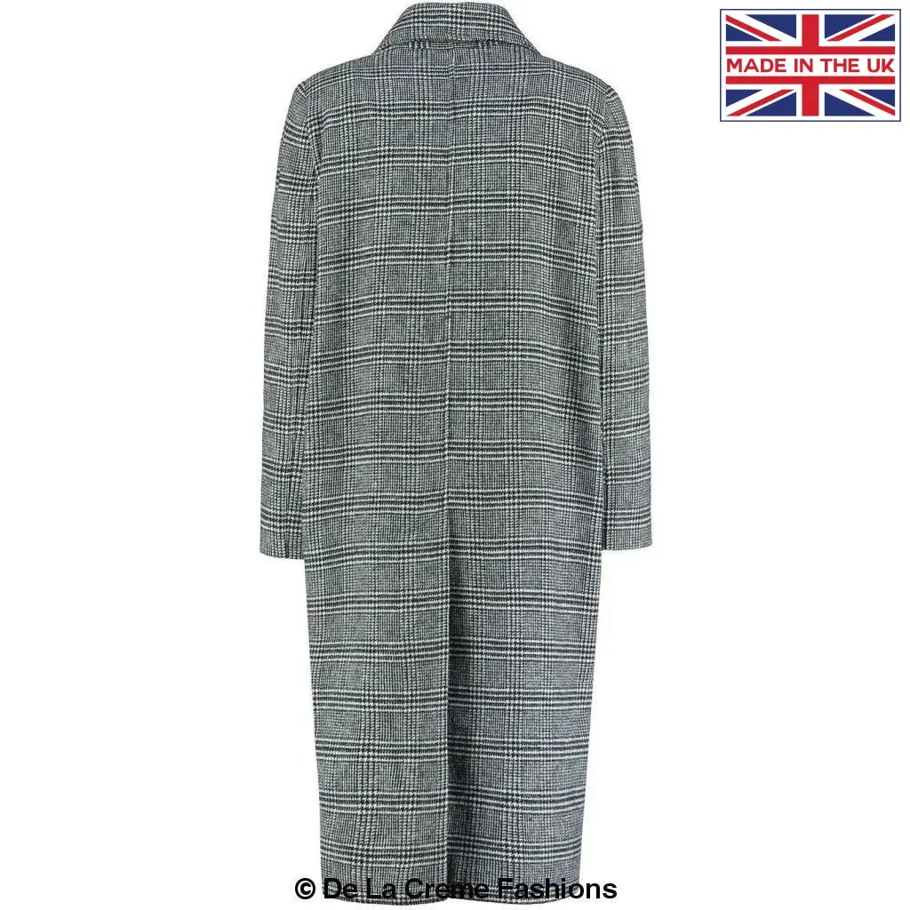 De La Creme - Womens Prince Of Wales Check Wrap Long Coat