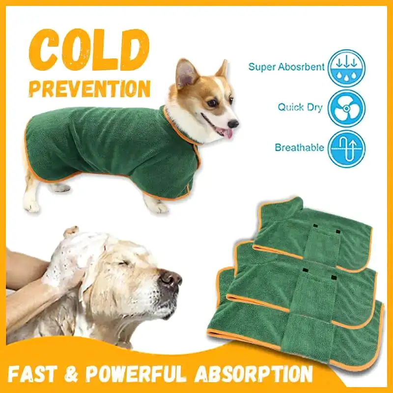 Dog Bathrobe Towel Bath Robe Pet Bathrobe Drying Coat Absorbent Towel For Large Medium Small Dog Super Fast Dry Soft Adjustable