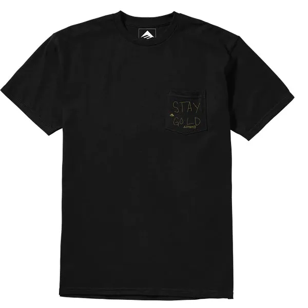 EMERICA STAY GOLD POCKET TEE - BLACK