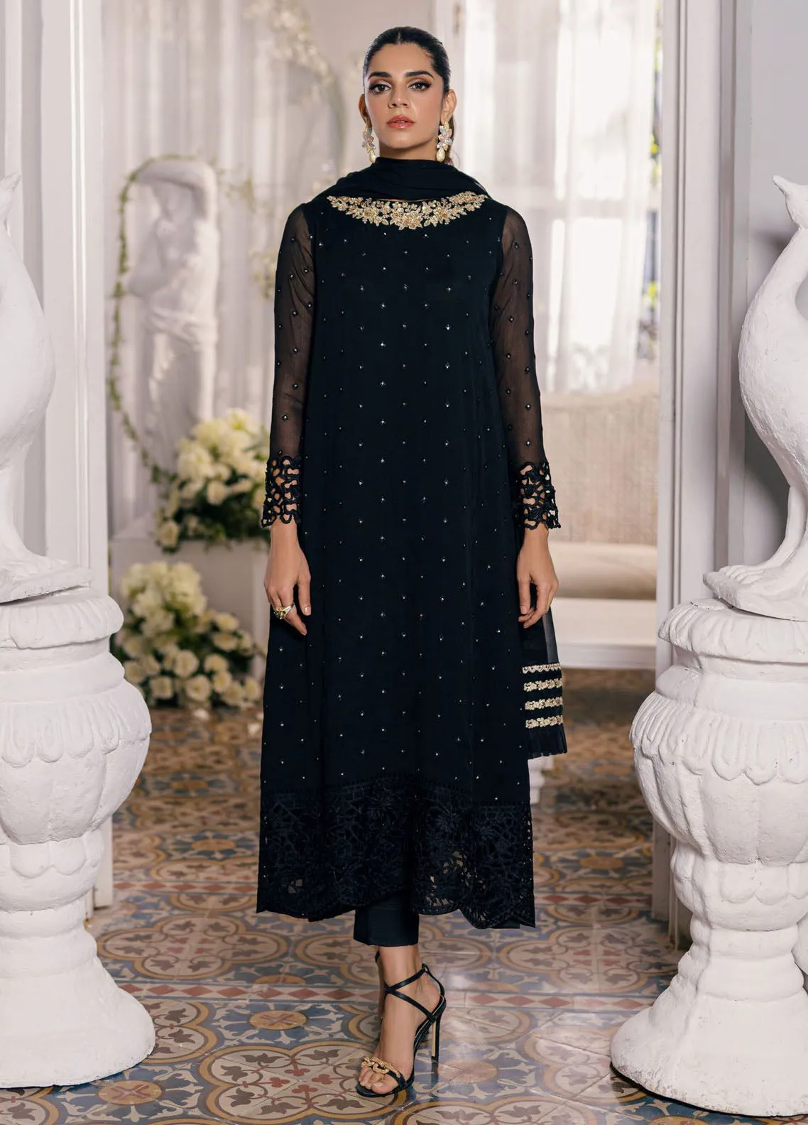 Ensembles By Azure Embroidered Chiffon 3 Piece Unstitched Suit AZU24EF ES-047 MIDNIGHT GLOW