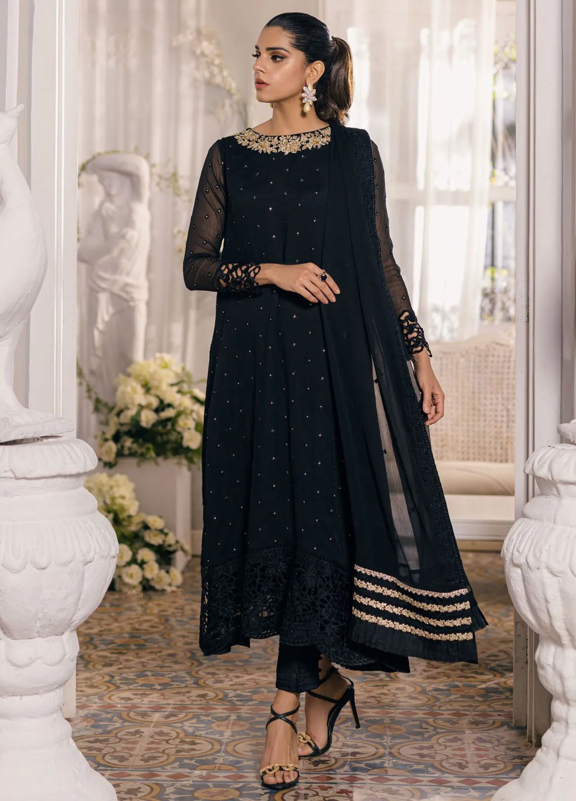 Ensembles By Azure Embroidered Chiffon 3 Piece Unstitched Suit AZU24EF ES-047 MIDNIGHT GLOW