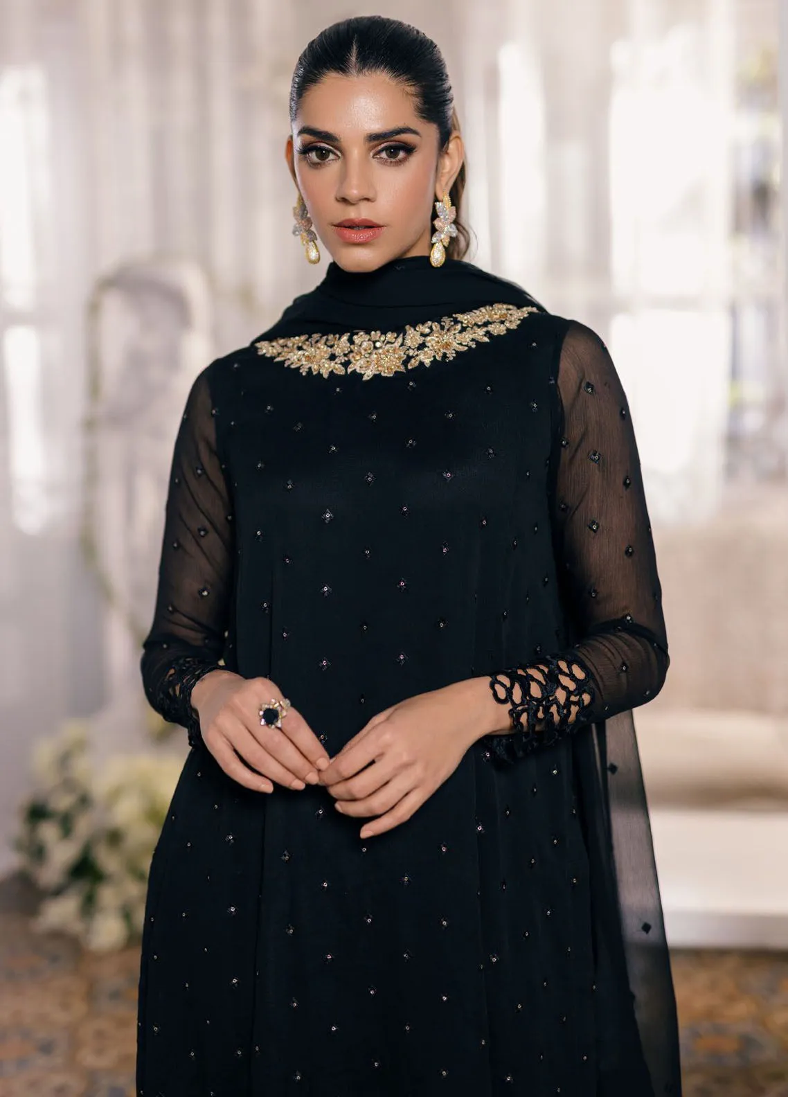 Ensembles By Azure Embroidered Chiffon 3 Piece Unstitched Suit AZU24EF ES-047 MIDNIGHT GLOW