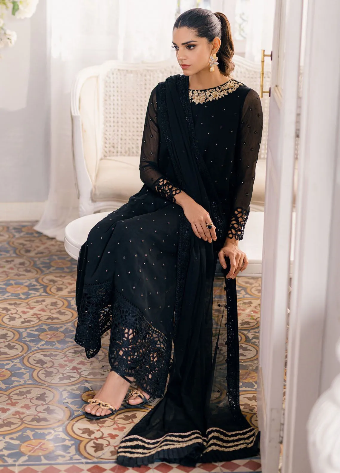 Ensembles By Azure Embroidered Chiffon 3 Piece Unstitched Suit AZU24EF ES-047 MIDNIGHT GLOW