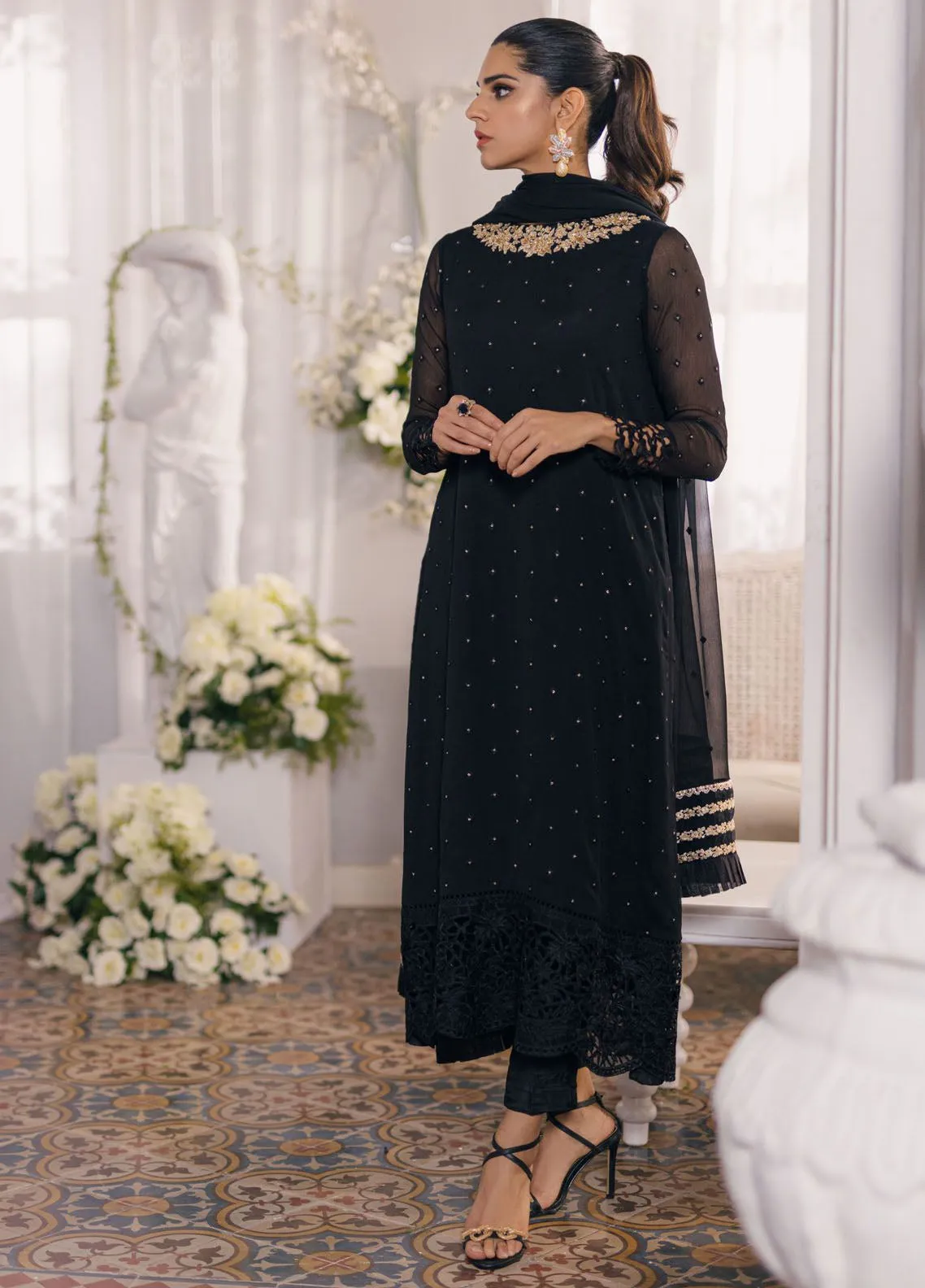 Ensembles By Azure Embroidered Chiffon 3 Piece Unstitched Suit AZU24EF ES-047 MIDNIGHT GLOW