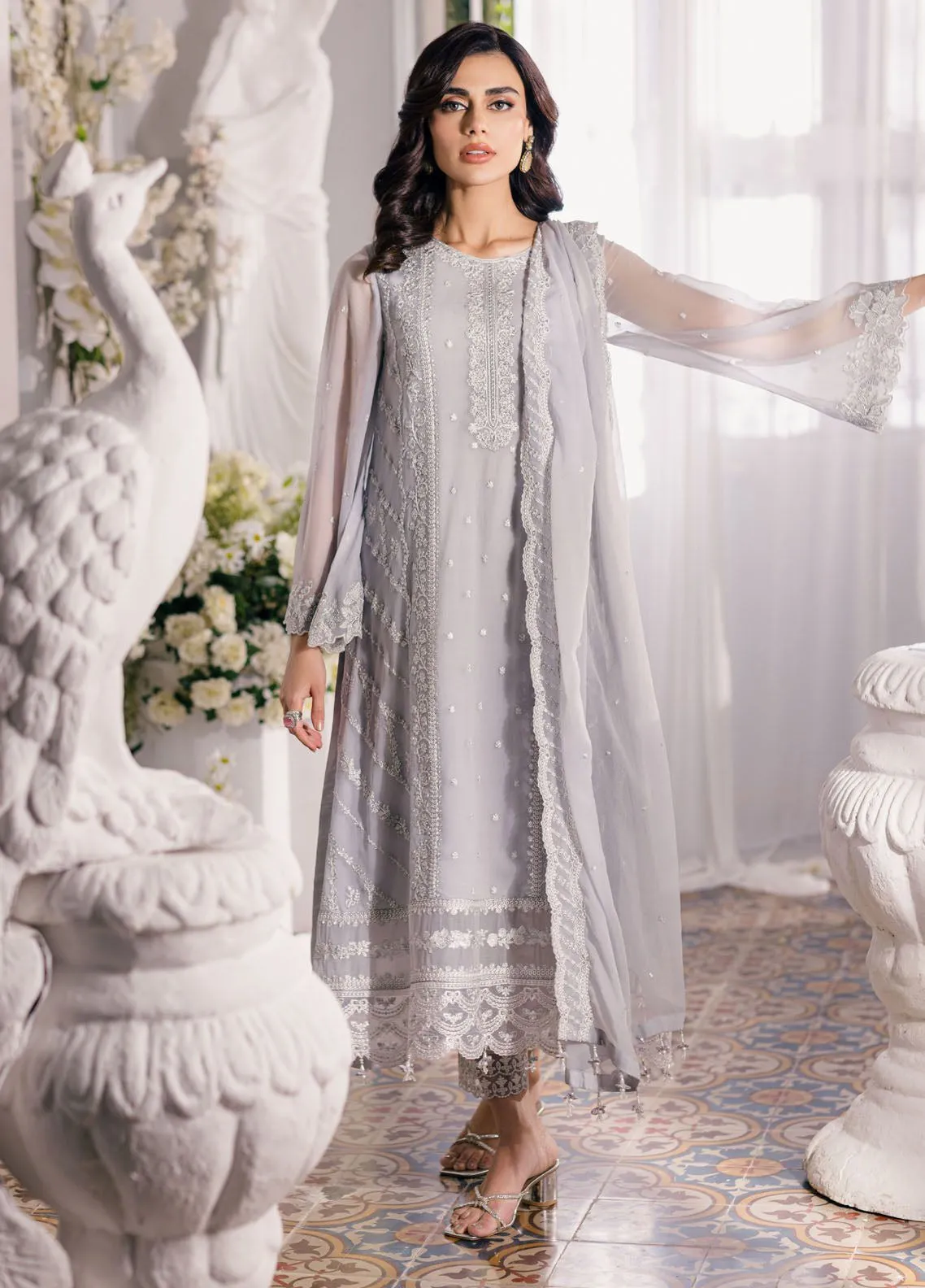 Ensembles By Azure Embroidered Chiffon 3 Piece Unstitched Suit AZU24EF ES-049 MOON STORM