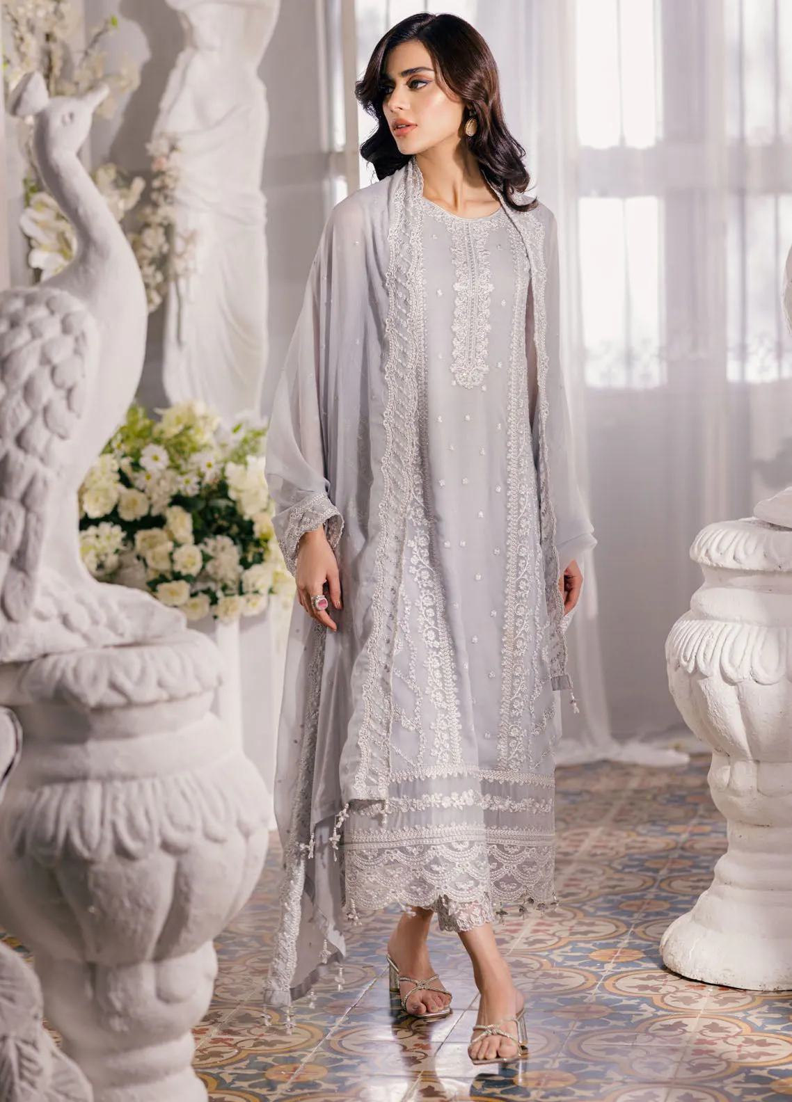 Ensembles By Azure Embroidered Chiffon 3 Piece Unstitched Suit AZU24EF ES-049 MOON STORM