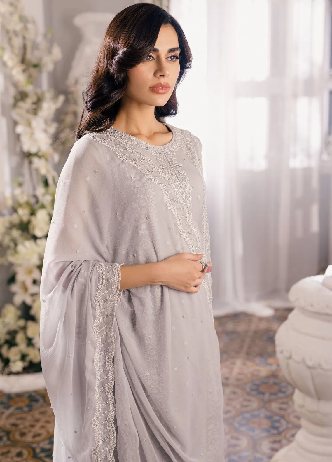 Ensembles By Azure Embroidered Chiffon 3 Piece Unstitched Suit AZU24EF ES-049 MOON STORM