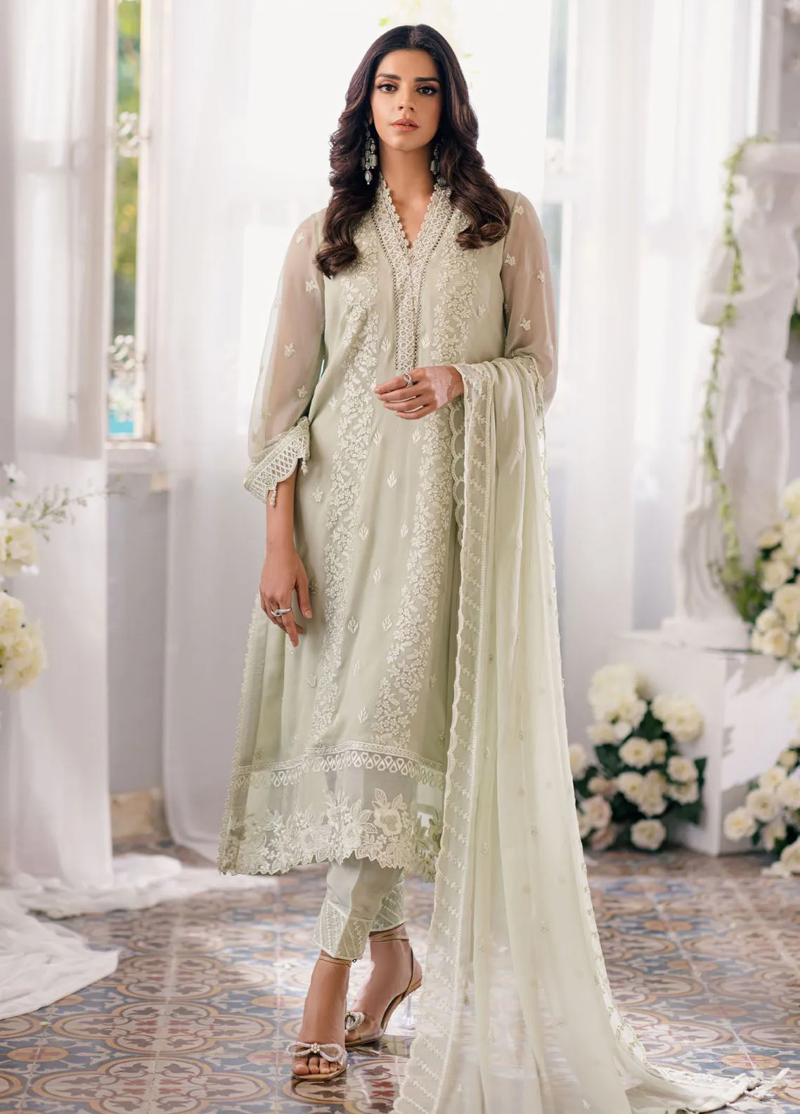 Ensembles By Azure Embroidered Chiffon 3 Piece Unstitched Suit AZU24EF ES-051 ENCHANTED MOSS