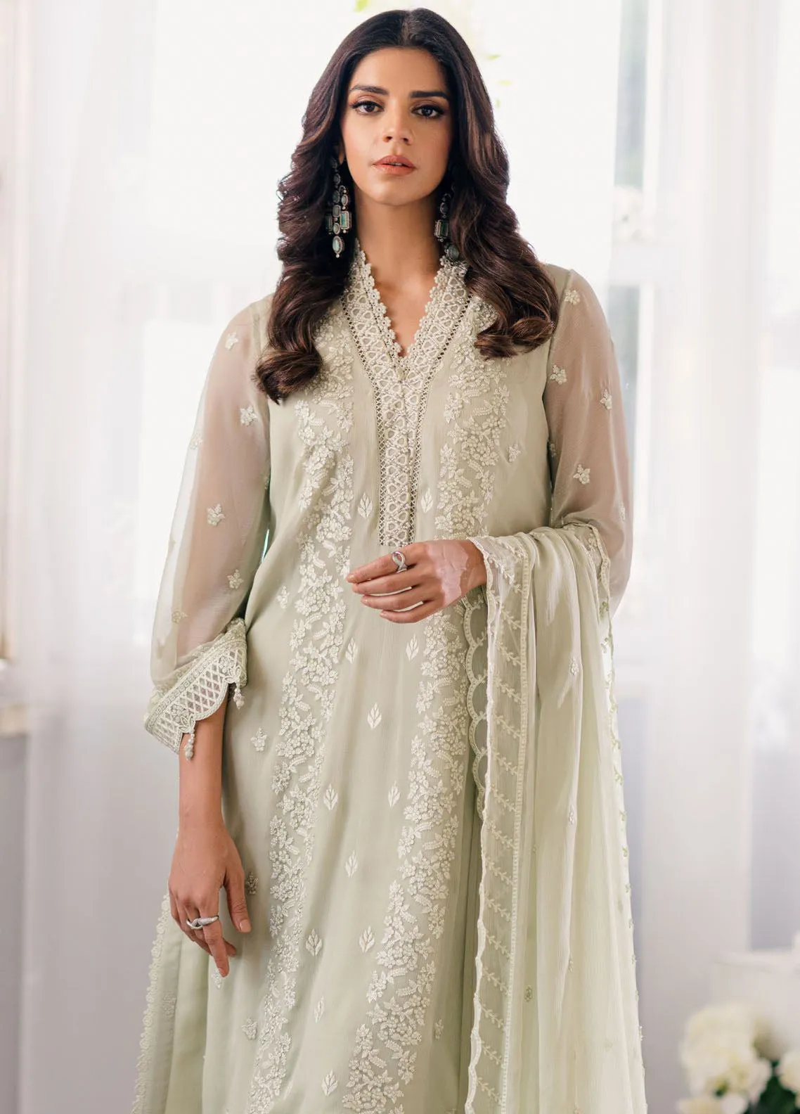 Ensembles By Azure Embroidered Chiffon 3 Piece Unstitched Suit AZU24EF ES-051 ENCHANTED MOSS