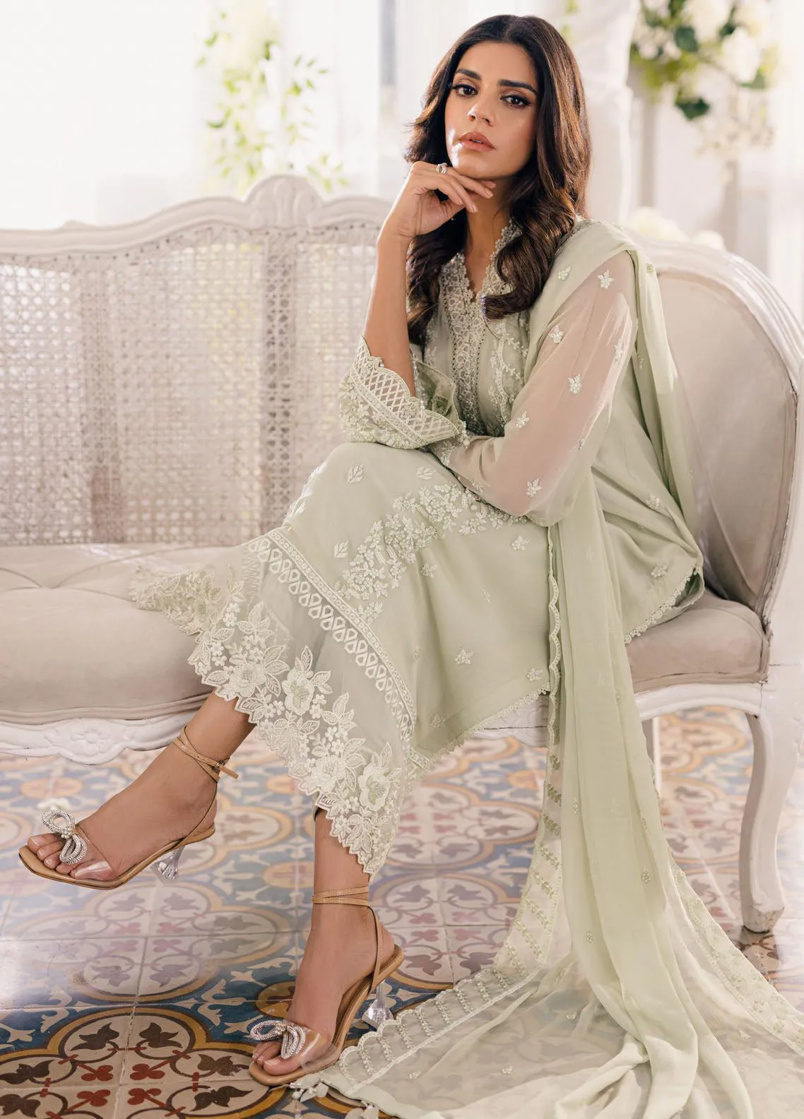 Ensembles By Azure Embroidered Chiffon 3 Piece Unstitched Suit AZU24EF ES-051 ENCHANTED MOSS