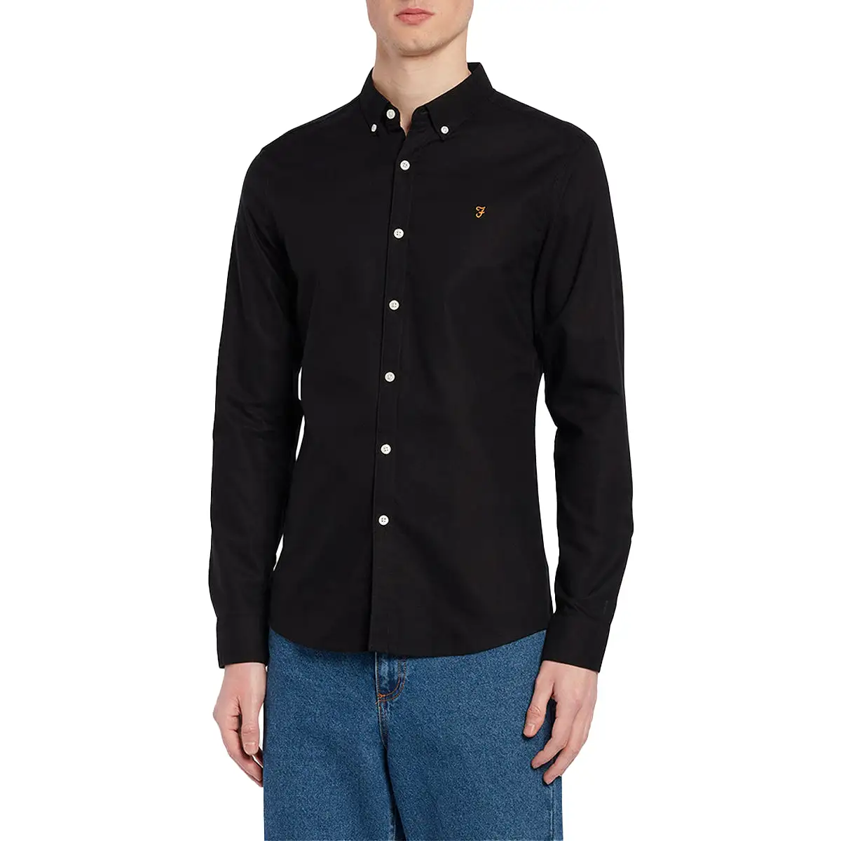 Farah Brewer Slim Fit Oxford Shirt - Black