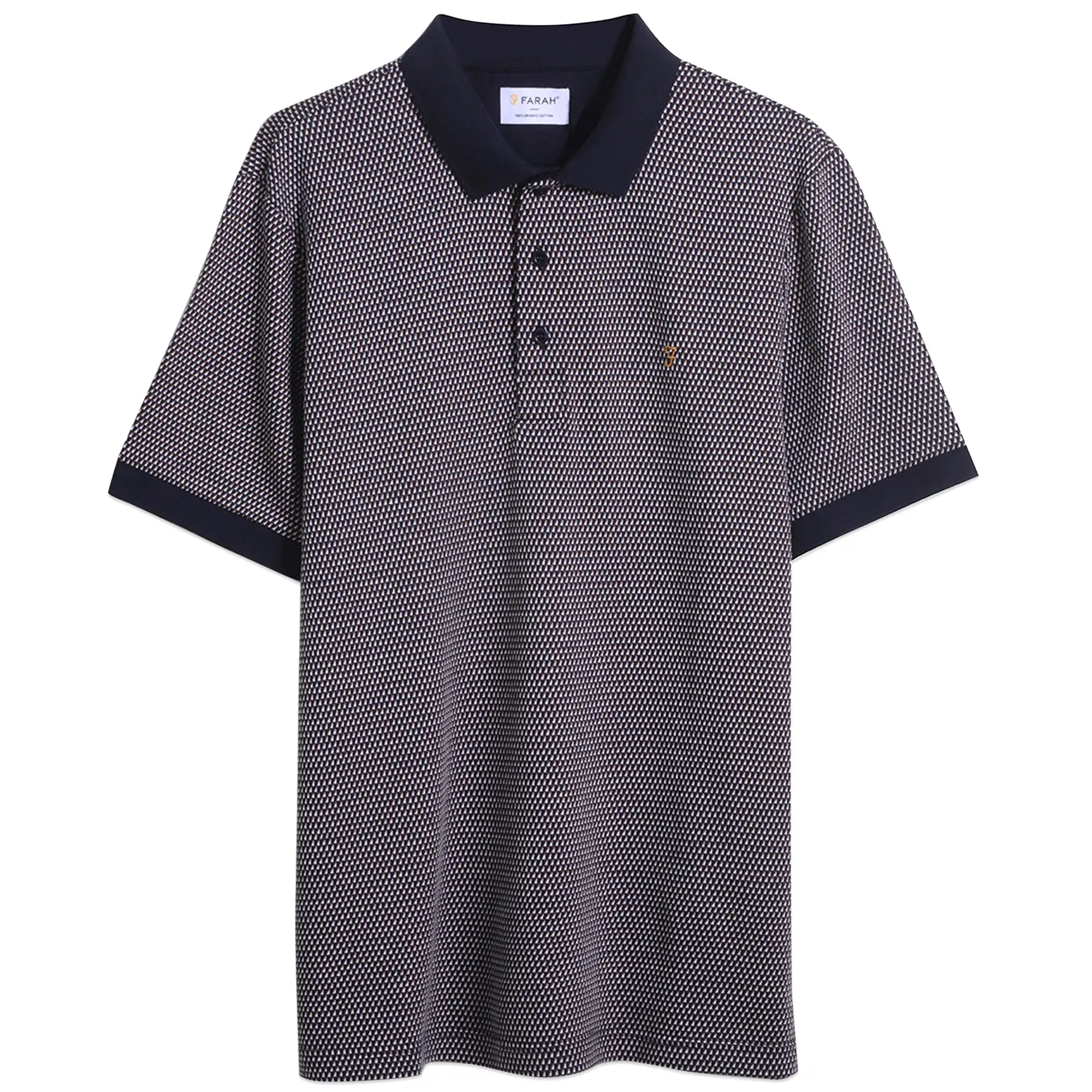 Farah Camden Jacquard Check Polo - True Navy