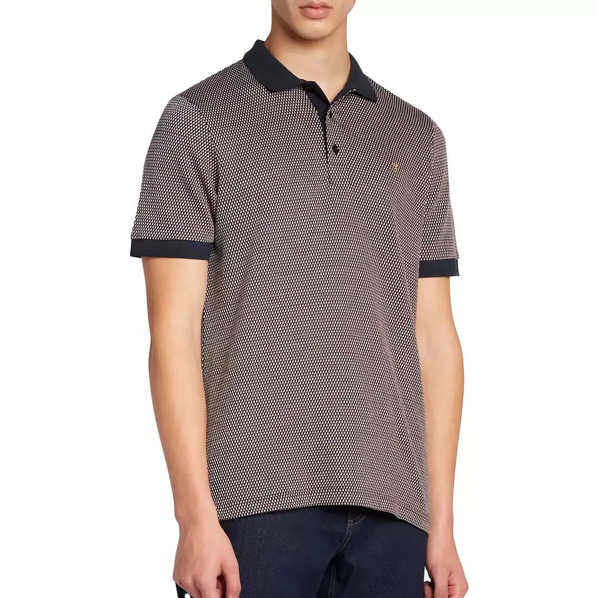 Farah Camden Jacquard Check Polo - True Navy