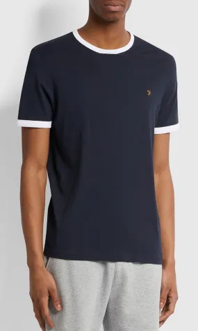 Farah Groves Ringer Crew Neck T-Shirt True Navy