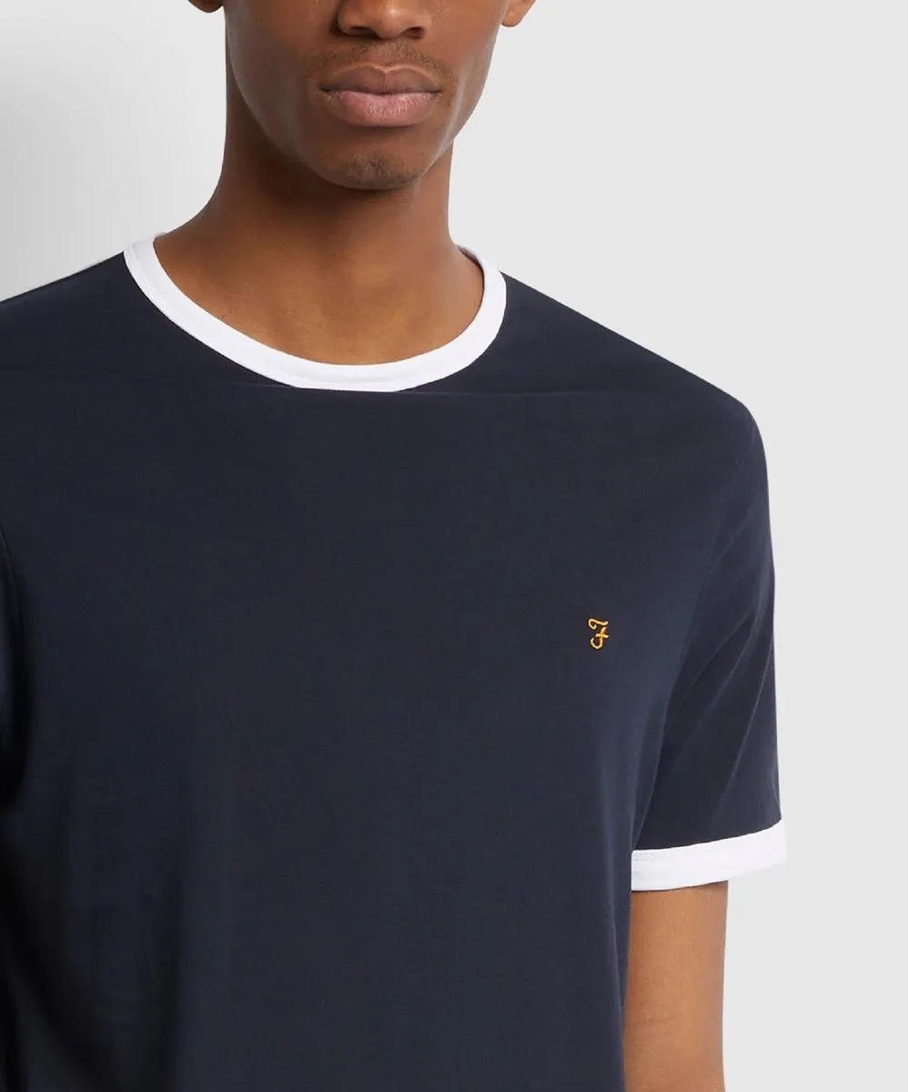 Farah Groves Ringer Crew Neck T-Shirt True Navy