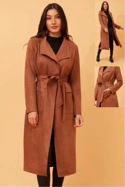 Faux Suede Coat Cinnamon