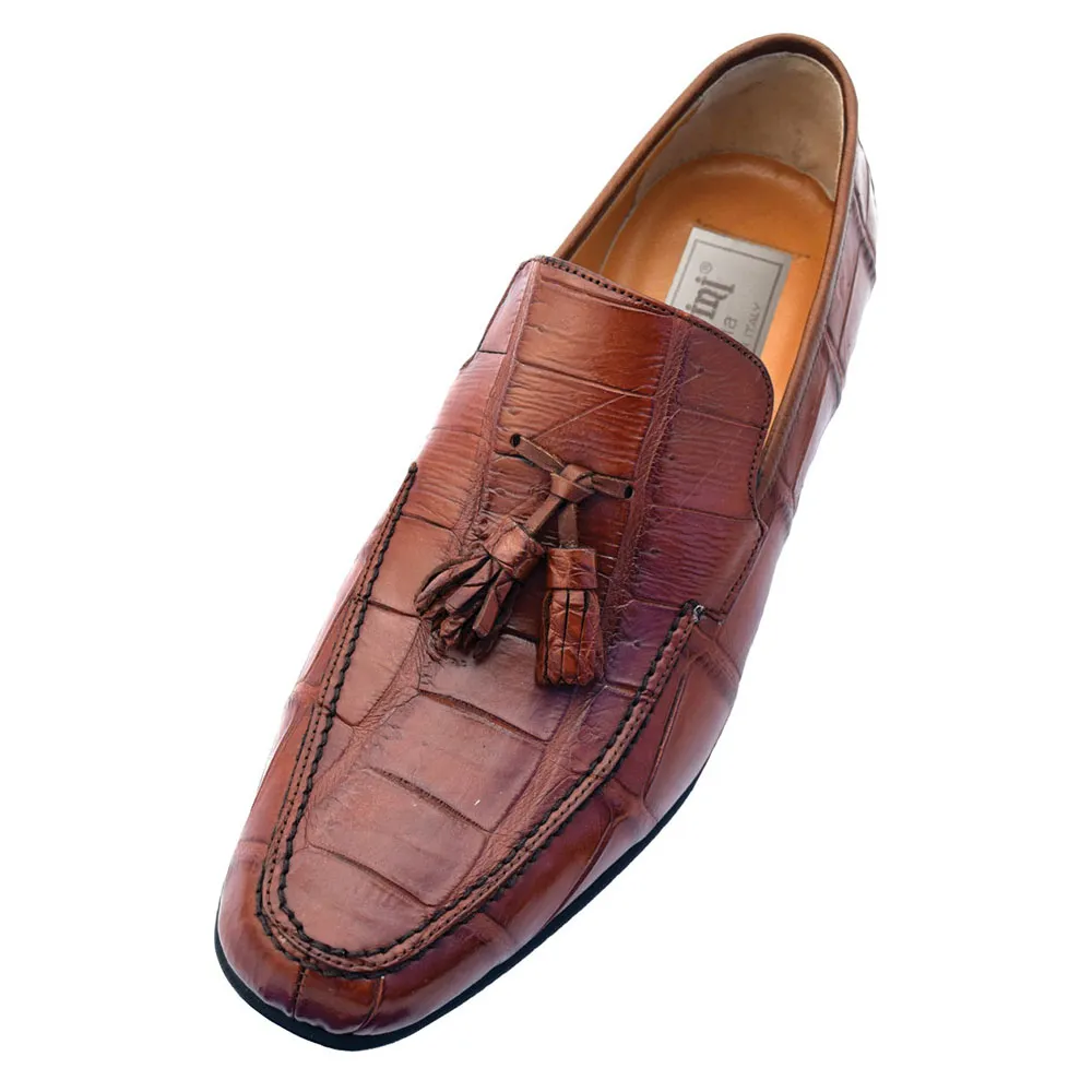 Ferrini 3918 Crocodile Tassel Loafers Cognac