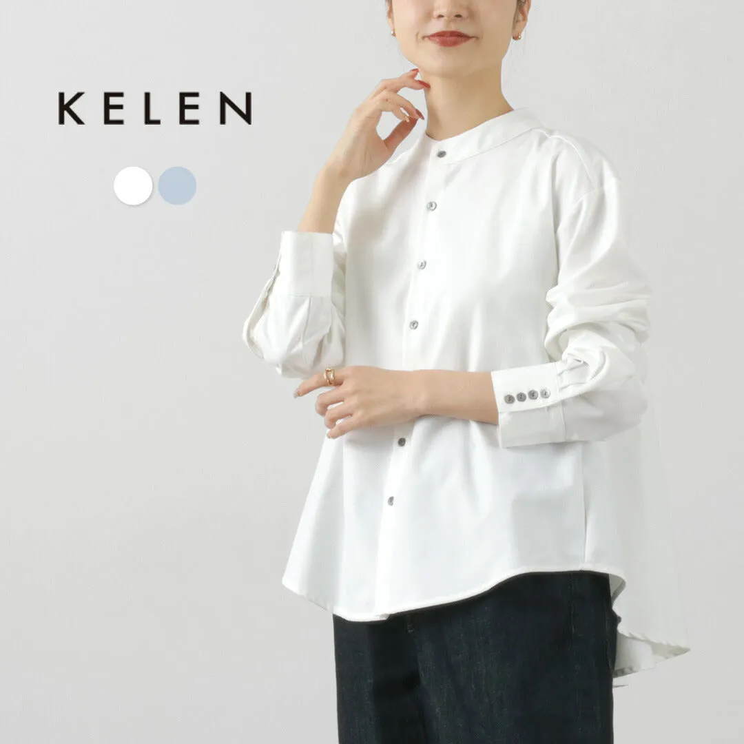 KELEN（ケレン） ES バックフレア ブラウス / レディース トップス 長袖 シャツ ノーカラー バンドカラー 無地 ES Back Flared Blouse