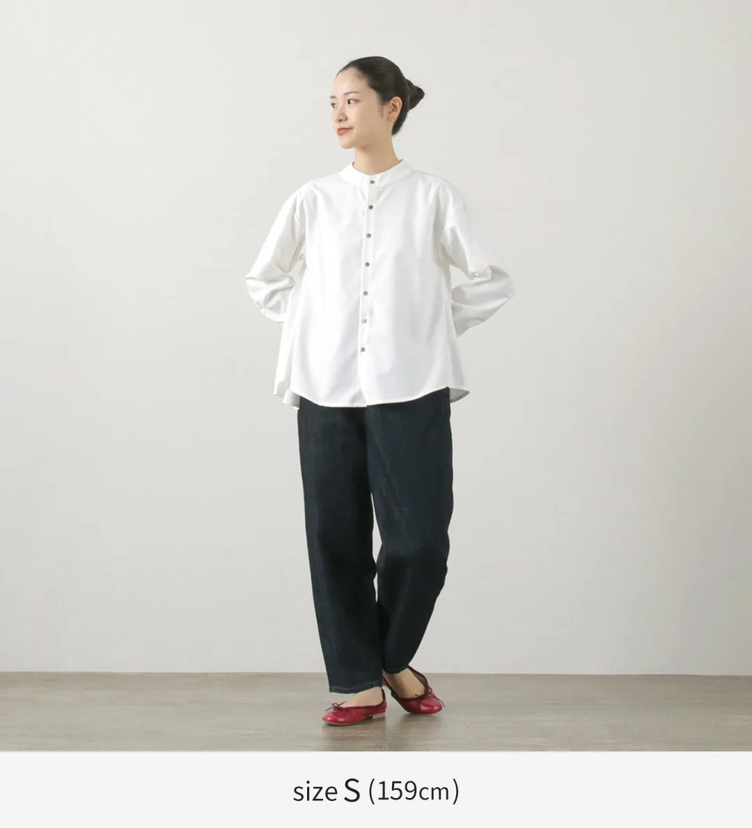 KELEN（ケレン） ES バックフレア ブラウス / レディース トップス 長袖 シャツ ノーカラー バンドカラー 無地 ES Back Flared Blouse