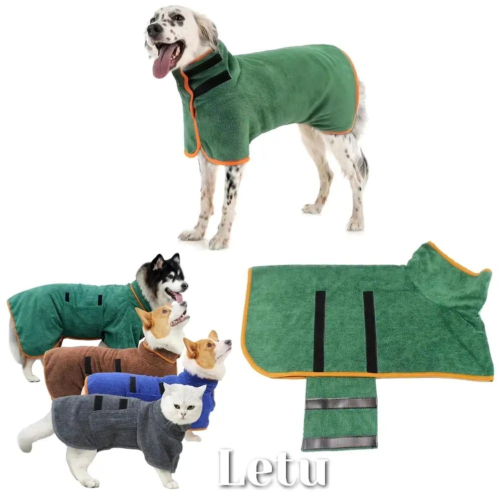 Pet Drying Coat Absorbent Bathrobe Towel Large Medium Small Dog Super Fast Drying Moisture Bath Bags Robe Soft Adjustable