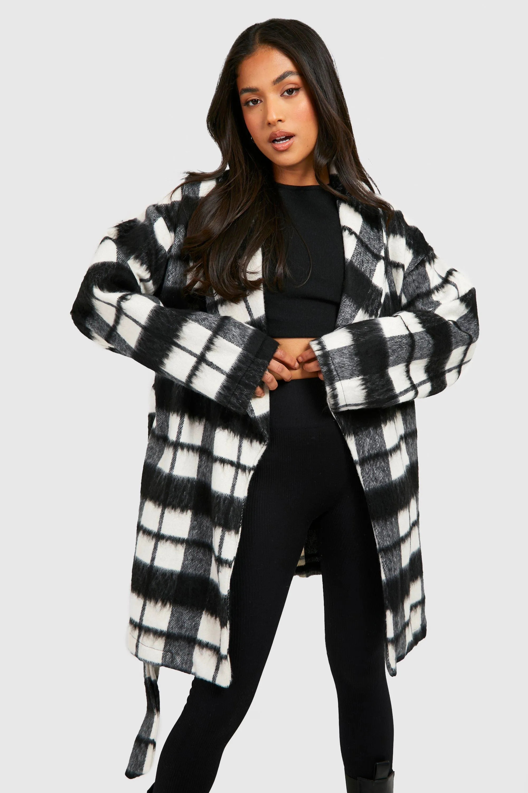 Petite Mono Brushed Flannel Belted Coat