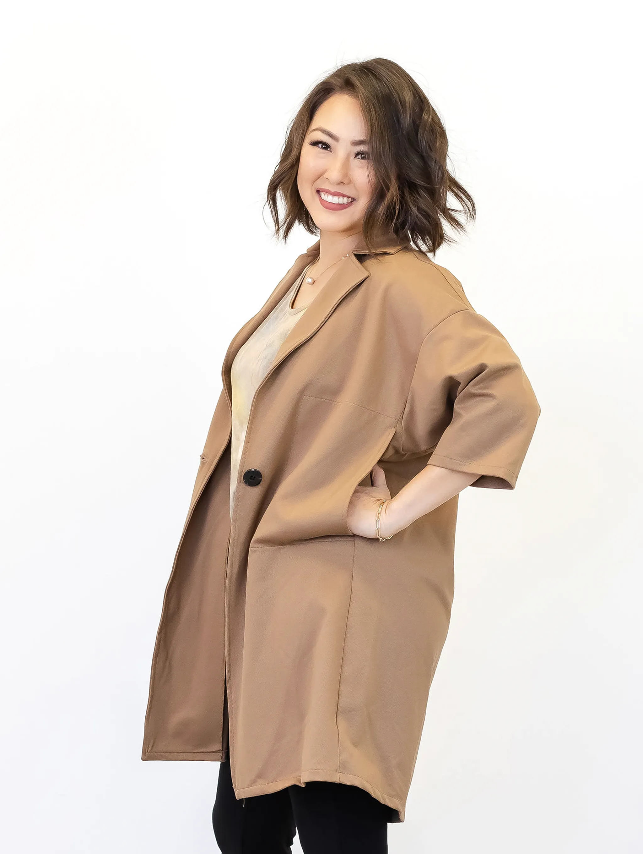 Rachel Coat - Mocha Twill Ponte