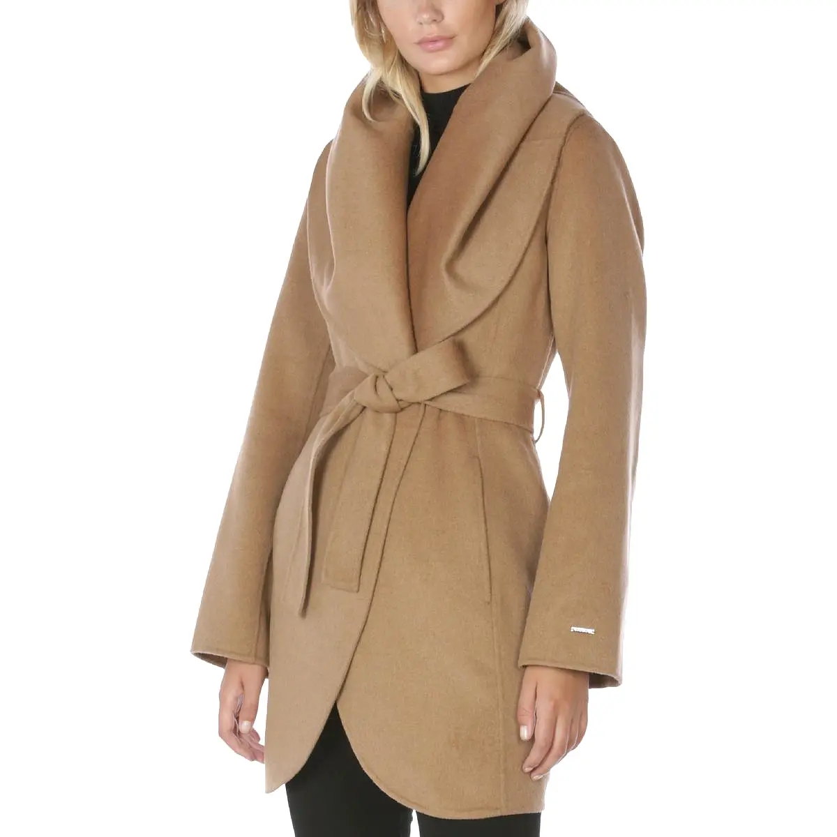 Tahari Marilyn Women's Wool Blend Double Face Belted Wrap Coat