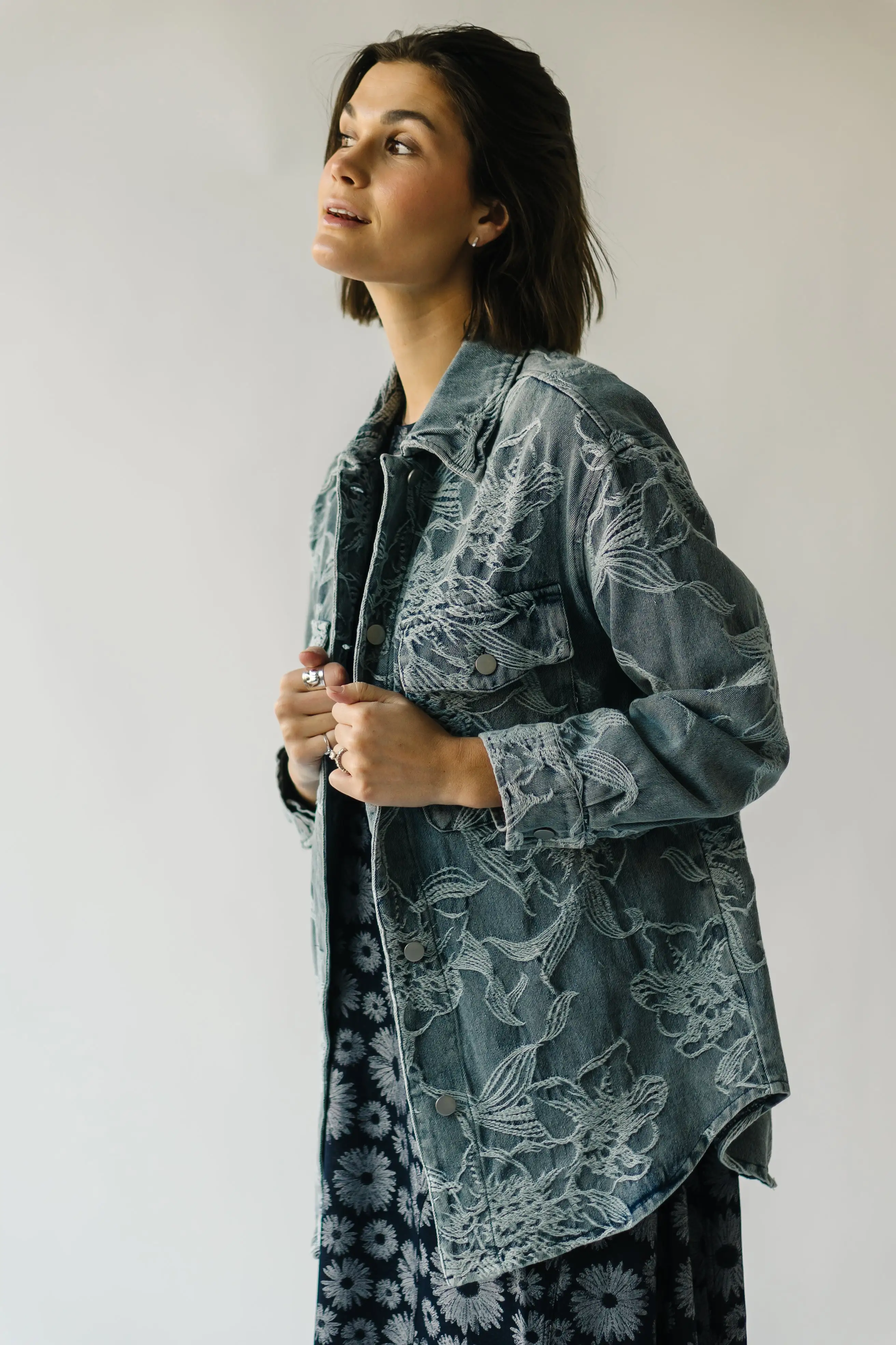 The Rosemont Floral Embroidered Jacket in Denim