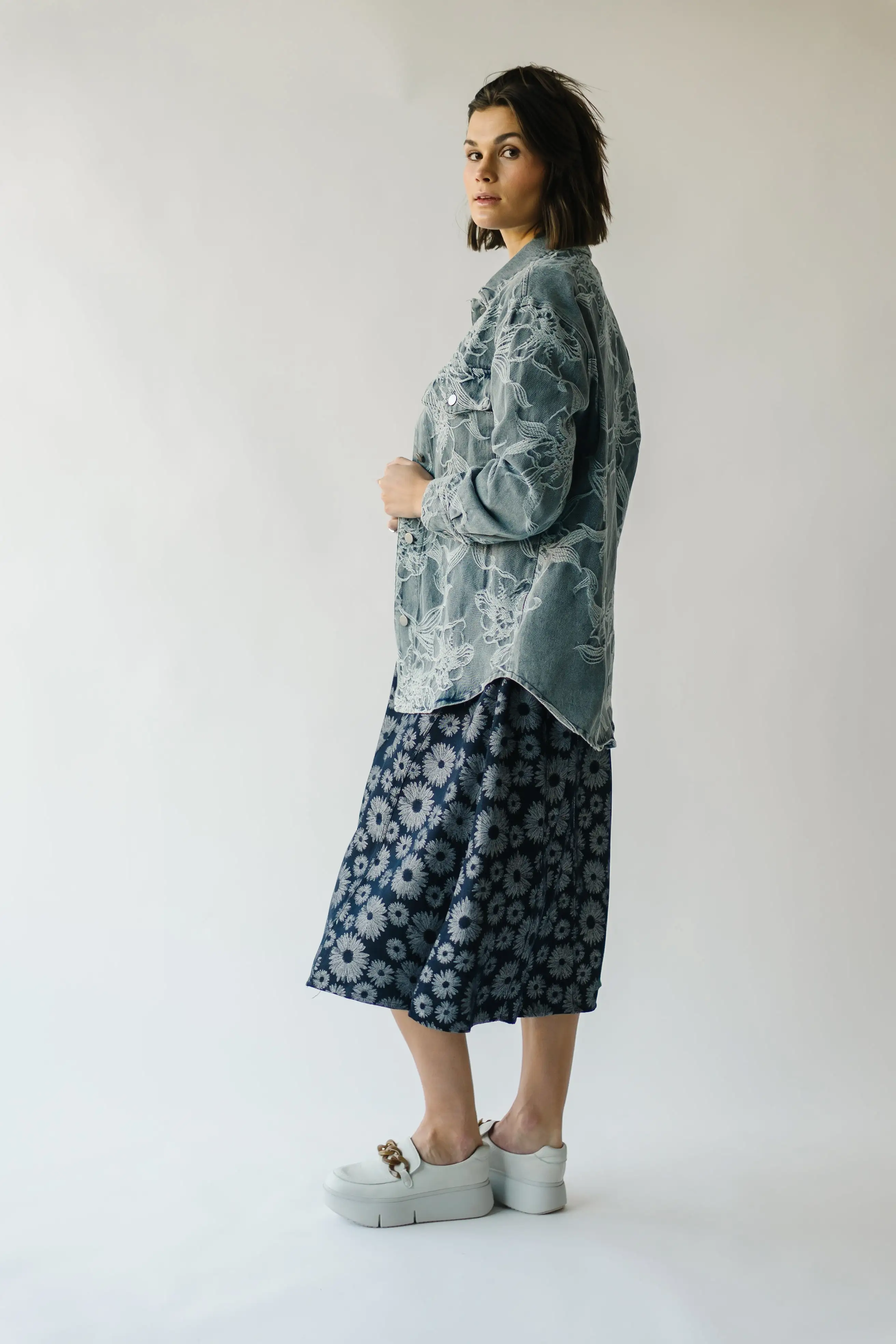 The Rosemont Floral Embroidered Jacket in Denim